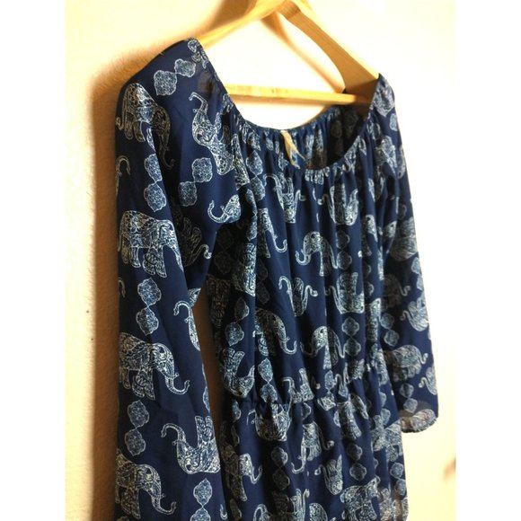 Jesse & J Blue White Elephant Shorts Romper Size Large - Picture 2 of 9